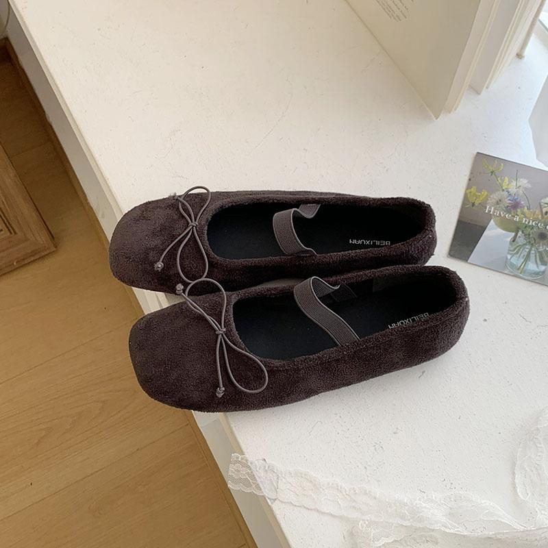 

Модные туфли-балетки с флоком и бантом-бабочкой, женские слипоны, женская мягкая обувь с круглым носком, женские балетки, обувь для танцев 35 серый