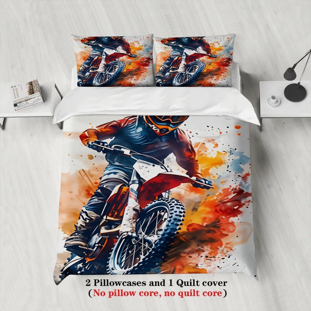 3Pcs Motorcycle Racing Bedding Sets 3D Printed Motocross Rider Duvet Cover Sets With Pillowcases No Filling