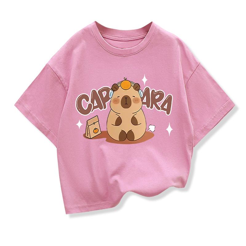 Capybara Pattern Girl T-Shirt Short Sleeve Girls' Summer Clothes Boys Girls Tops Tees Children's T-Shirt Fashion Girl Clothing