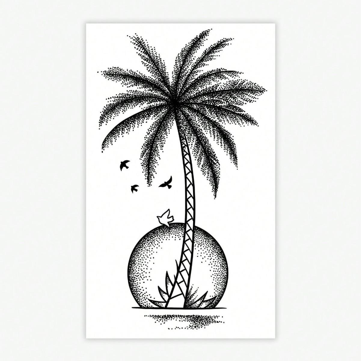 

Point Thorn Wind Coconut Tree Bird Tattoo Sticker, Island Sunset Element, Long-Lasting Waterproof, High-End Arm Sticker 6*10
