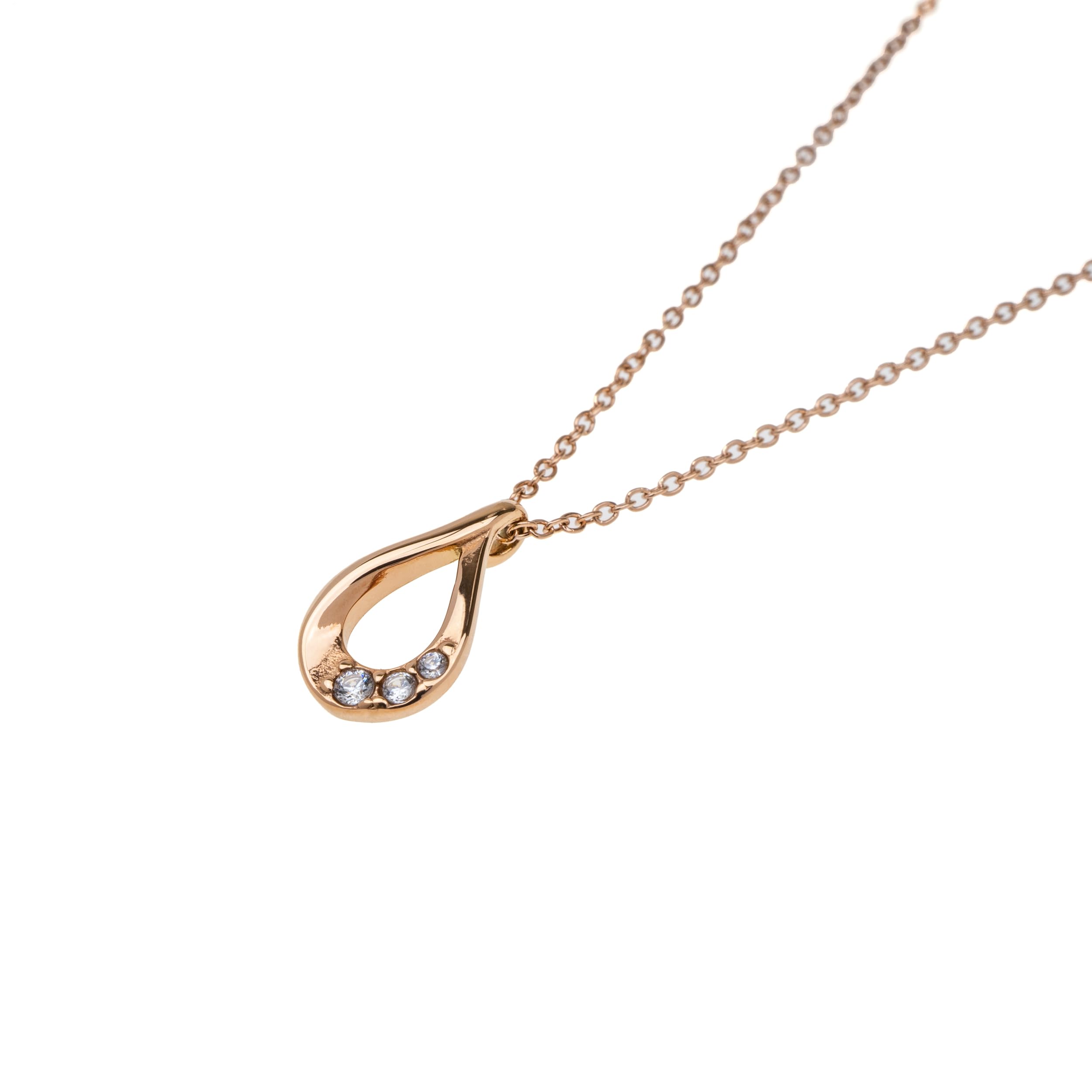 

Alavel Women s Necklace, Hypoallergenic, Cubic Zirconia Drop Design, Surgical Stainless Steel and Pink Gold, Adjustable, 3 Stones