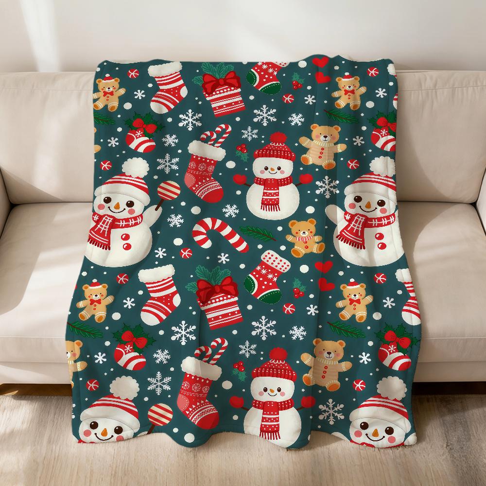 Christmas Snowman Bow G-Gingerbread Man Flannel Soft Warm Plush Blanket Sofa Living Room Hogar Bedroom Gift Home Car Portable