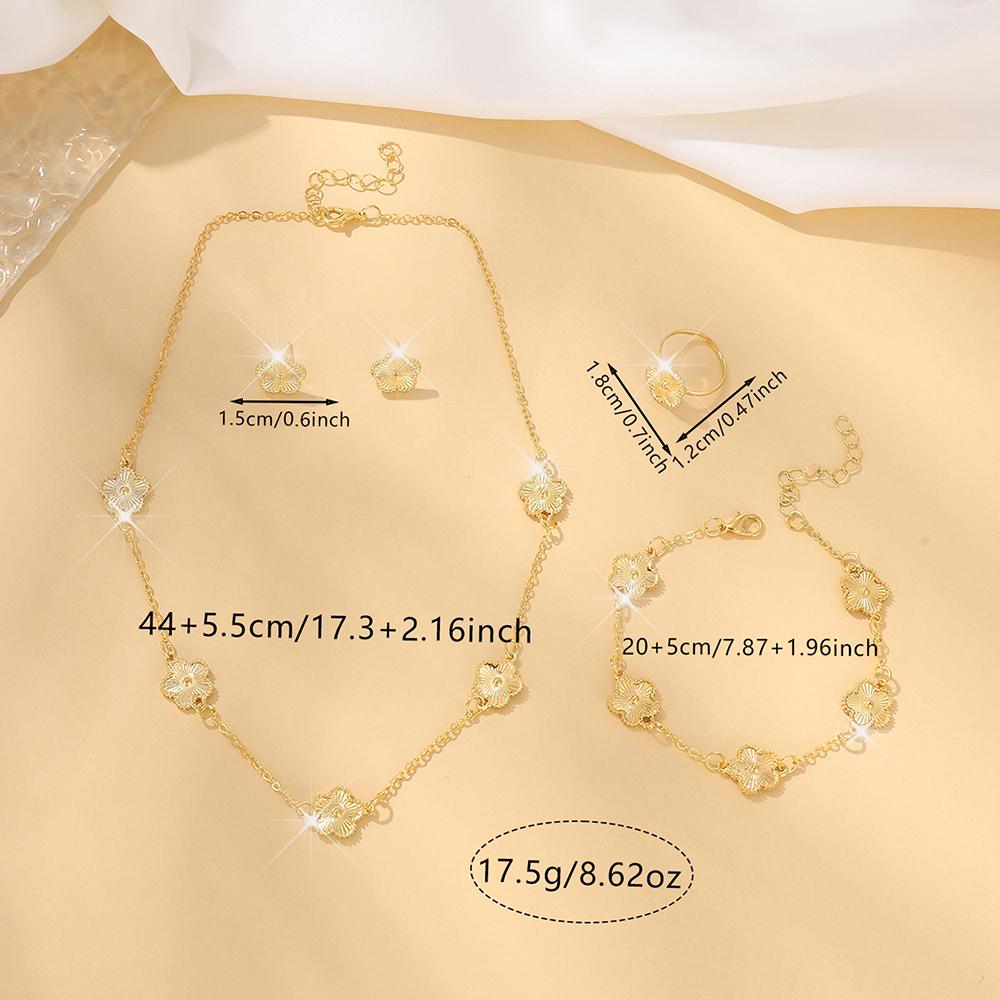 5-piece Fashionable and Elegant Gold Floral Decoration Zircon Earrings Necklace Bracelet Ring Combination