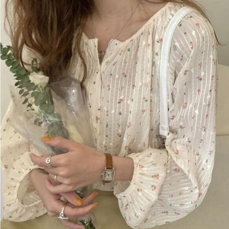 French Style Chic Floral Blouse for Women New Spring Summer Design Loose Fit Long Sleeve Casual Shirt