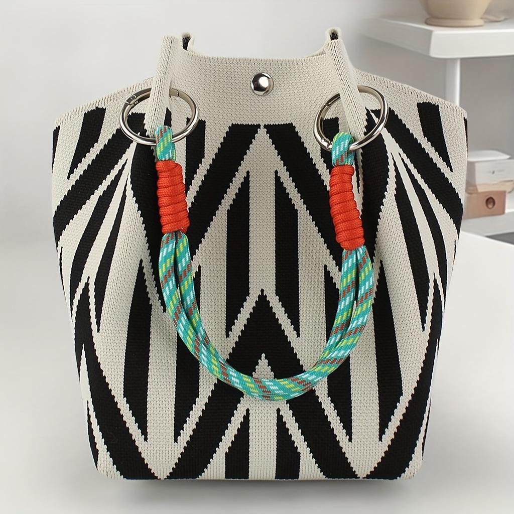 1pc, Women's Knit Bucket Handbag,Fabric Material with Metal Clasp Closure,Versatile for Casual&Formal Outings,Shopping Accessory