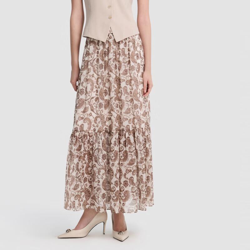 ELLASSAY Women s Printed High-Waist A-Line Tiered Midi Skirt S