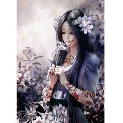Diamond Painting Fiori Ragazza Cartone Animato Trapano Rotondo Completo Ricamo Diamante Punto Croce