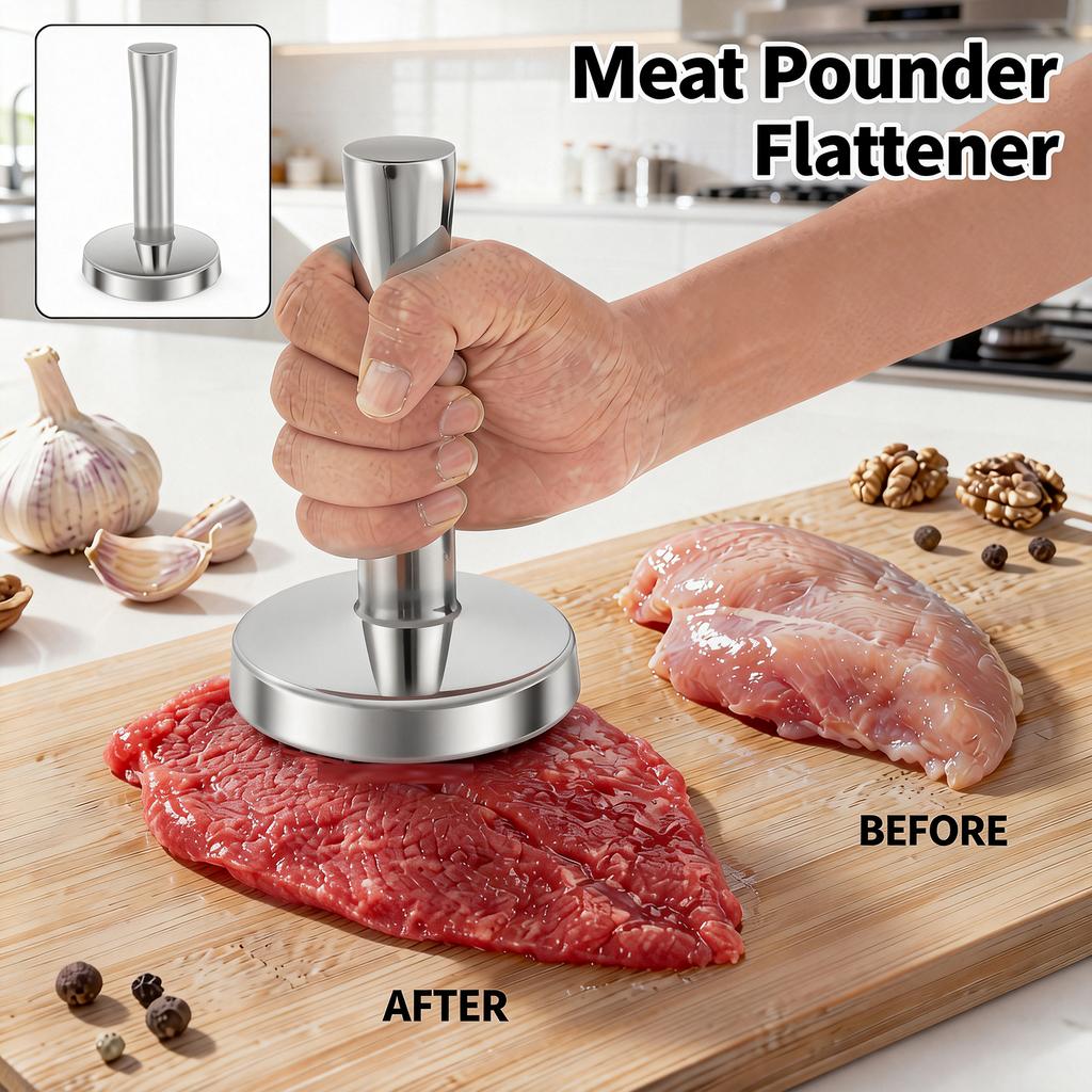 Meat Pounder Flattener Food Grade Stainless Steel Kitchen Meat Mallet Large Round Meat Mallet Tenderizer Tool Rust Proof Chicken