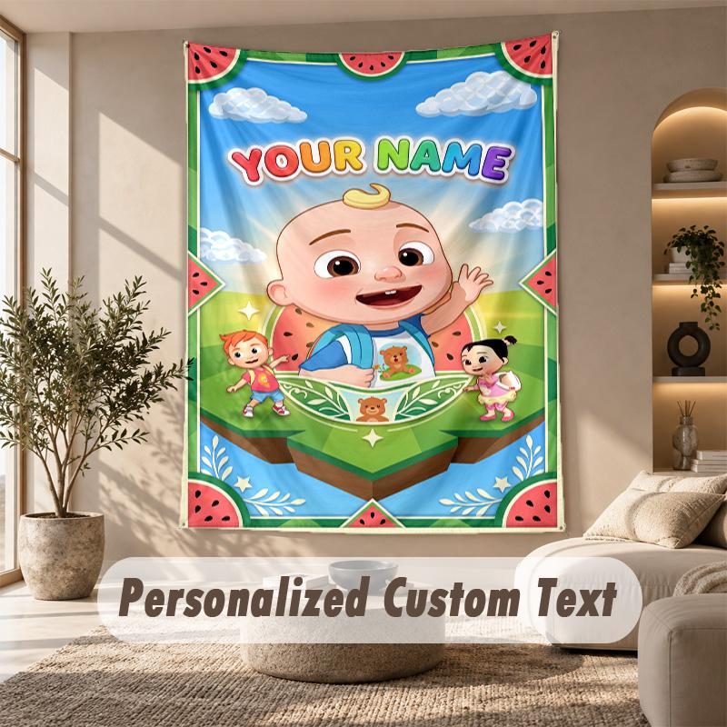 Cocomelon Tapestry, Personalized Custom Text, Wall Hanging Tapestry For Living Room Home Wall Decor