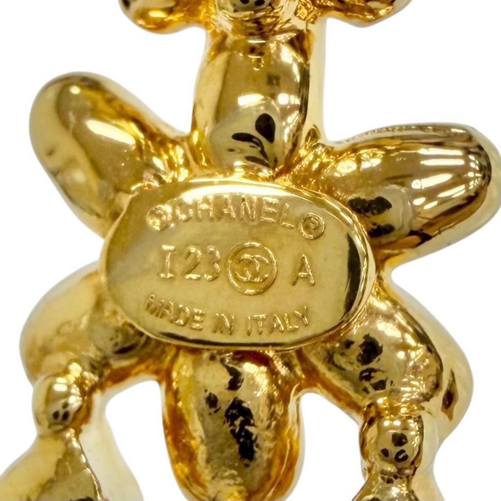 Used Excellent Condition  CHANEL Coco Mark Flower Rhinestone Barrette Hair Clip Hairpin Hair Accessory Gold With Box