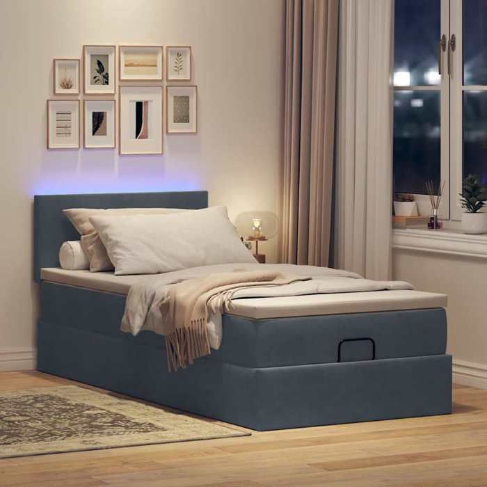 VidaXL Ottoman Bed Frame with Mattress Dark Grey 90x190 Cm Velvet 3312519