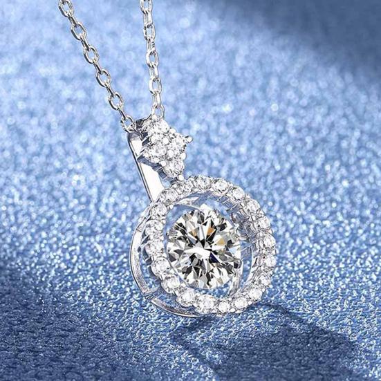 Women Necklace Rhinestone Round Pendant Necklace Sparkling Jewelry Anniversary Gift for Wife Girlfriend Mother