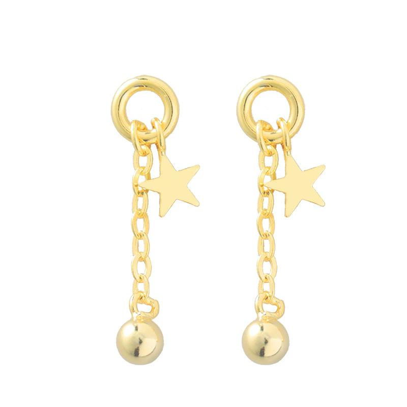 925 Silver Hollow Out Star Earrings For Women Pentagram Round Bead Short Gold Ear Jewelry Wedding Party Gift