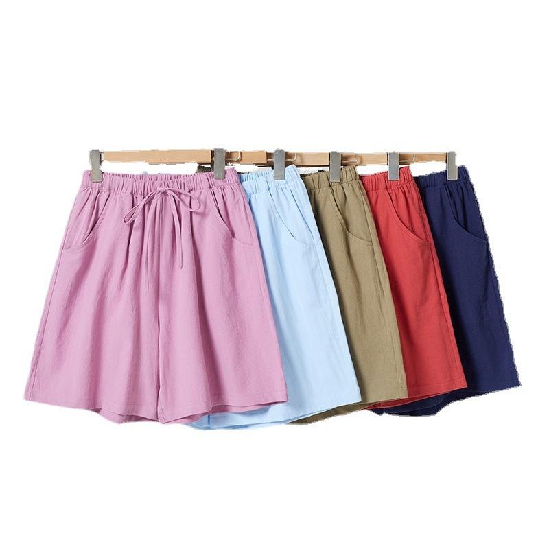 Cotton and Linen Five Quarter Pants Spring Leisure Sports Loose High Waist Wide Leg Pants Casual Shorts Women