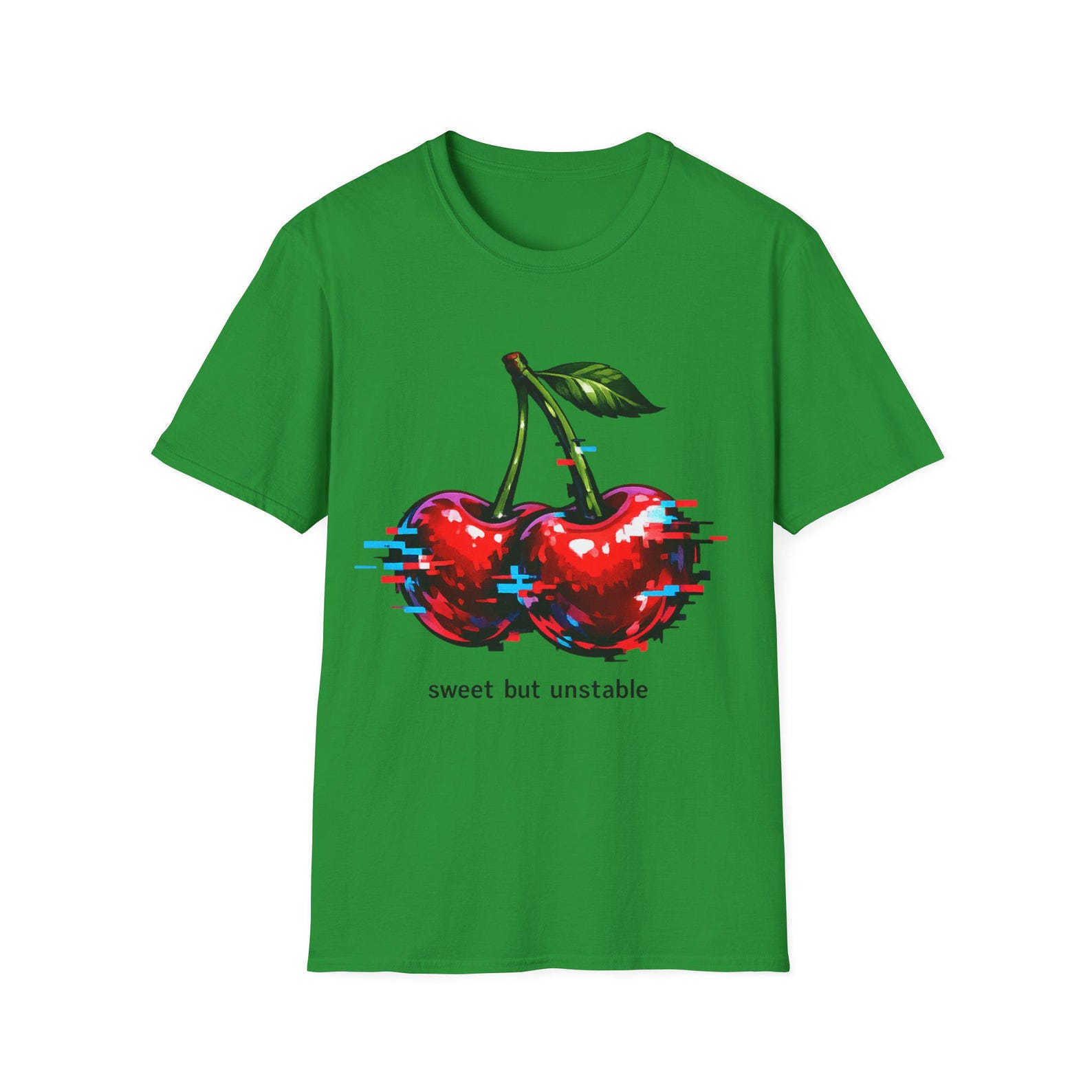 Sweet but Unstable cherries T-Shirt | glitch cherry heart design M