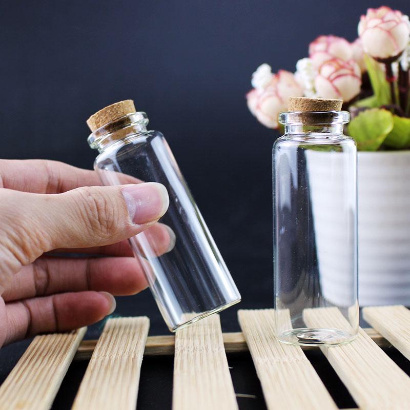 50 Mini Transparent Glass Bottles with Wooden Cork Lids for Sand Art, Wishes, and Gifts