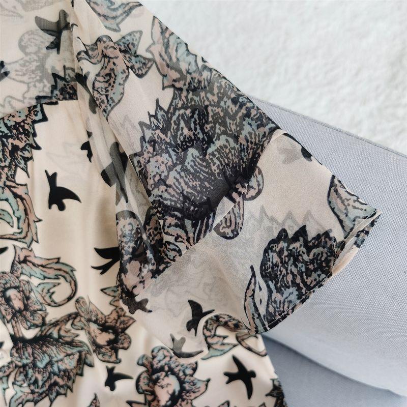 Mulberry Silk Shirt Chinese Ink Painting Print Silk Tops Summer Women's Loose Short-Sleeved Shirt Vintage Floral Tops