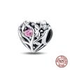 Copper Pink Zircon Heartbeat Charms Beads Fit Pandachoriginal Bracelets Diy Fine Jewelry Valentine'S Day Gifts