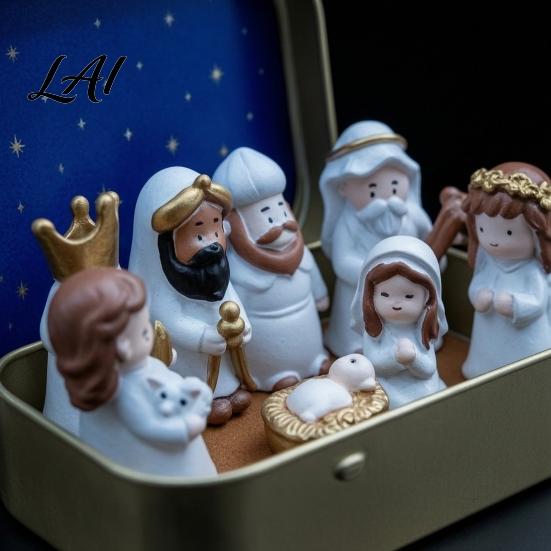 Religious Theme Table Decor Miniature Hanukkah Menorah Diorama Tin Box Pocket Scene Set with Figurines And Nativity Scenes Menorah Mini in A Box for