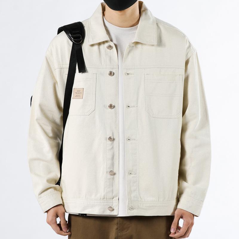 Denim Jacket Men's Spring and Autumn New Loose Khaki Work Jacket Young Men's Casual Top Lapel