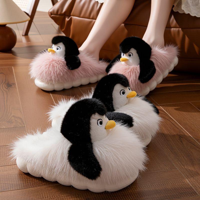 Apcans Cute Penguin Cotton Slippers Autumn and Winter Home Indoor Warm Plush Thickened Non-slip Fluffy Shoes