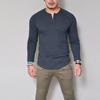 Mens Long Sleeve Henley T Shirt Solid Color Slim Fit Casual
