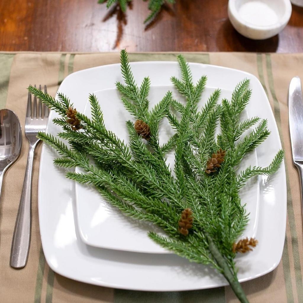Simulated Branch Single Decorative Christmas Green Plant Ornaments Indoor Flower Arrangement Accessories,8pcs