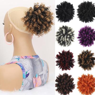 Donut para Moño de Cabello Afro Rizado, Moño, Goma Elástica, Envoltorio, Afro Esponjoso, Pieza de Cabello Sintético Negra para Mujeres, Uso Diario