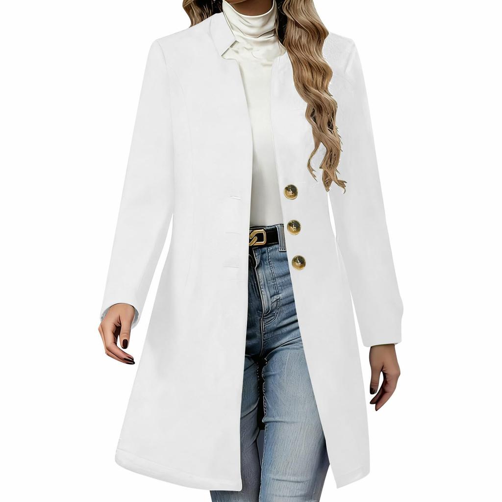 Women's Fashion Long-Line Slim-Fit Coat Solid-Colour Long-Sleeved Outerwear