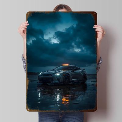Cool Car On Wet Surface Metal Poster Customized Wall Art Retro Vintage Tinplate Signs for Man Cave Office Decoration Gaming Home