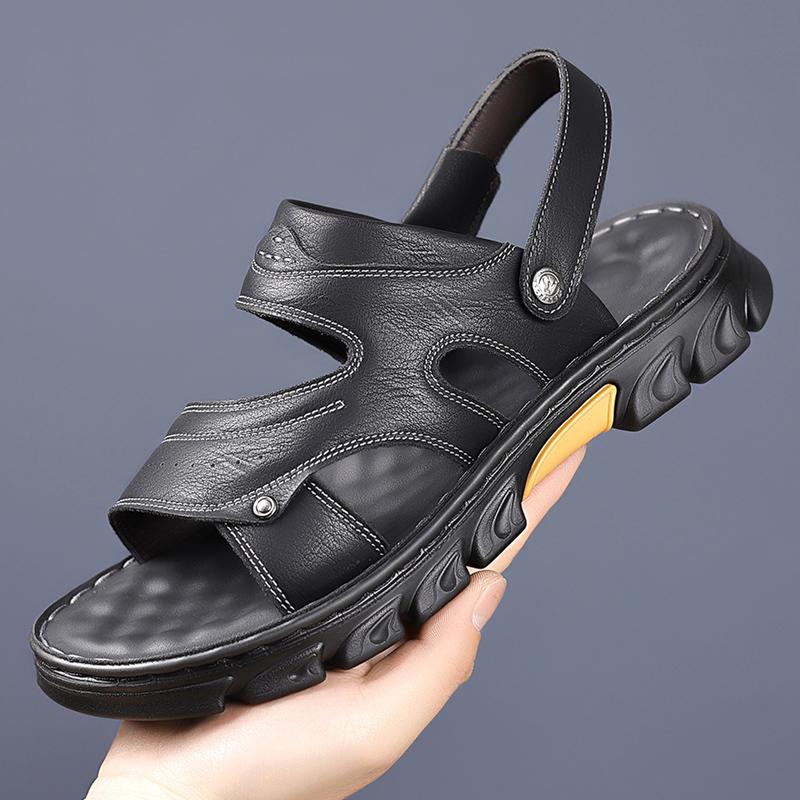 

Мужские летние массажные повседневные пляжные сандалии с мягкой подошвой, брендовые удобные освежающие и дышащие пляжные сандалии с толстой подошвой 44 чёрный