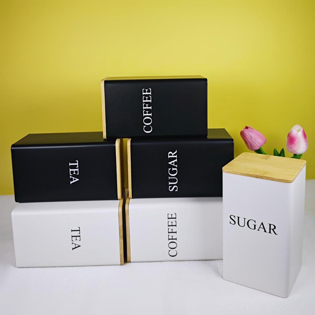 Elegant Bamboo & Wood Lid Tea Caddy, Tinplate Storage Box, Moisture-Proof Sealed Jar for Coffee Beans & Candy.