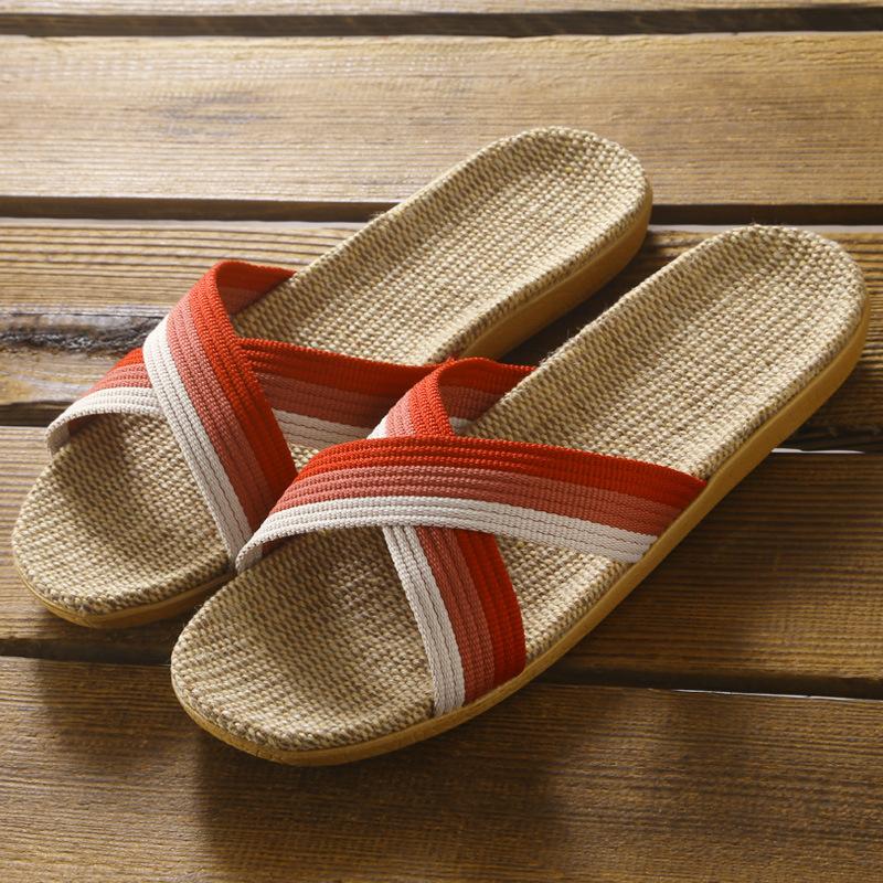 Linen Slippers Women's Summer Lightweight New Couples Home Indoor Thick Bottom Comfortable Cross with Cool Slippers Men
