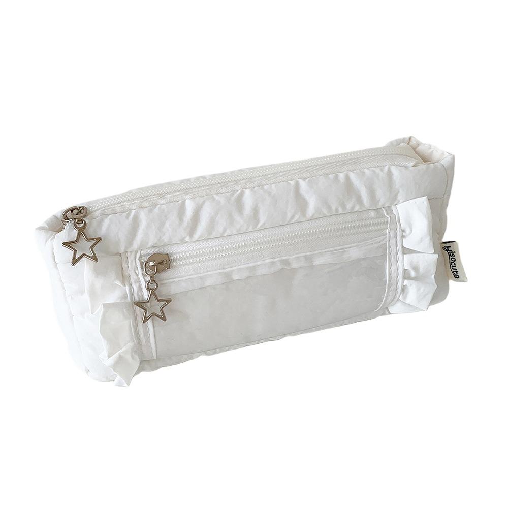Ruffled Edge Ruffled Pencil Case Star Zipper Pencil Pouch Korean Ruffled Stationery Bag Office