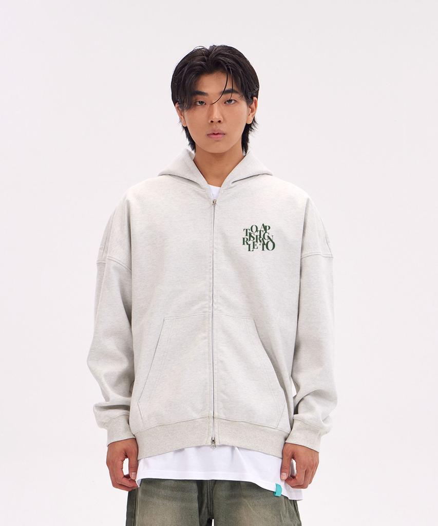 Astral Projection Big Logo Oversized Wide Shoulder Zip-Up Hoodie_Oatmeal