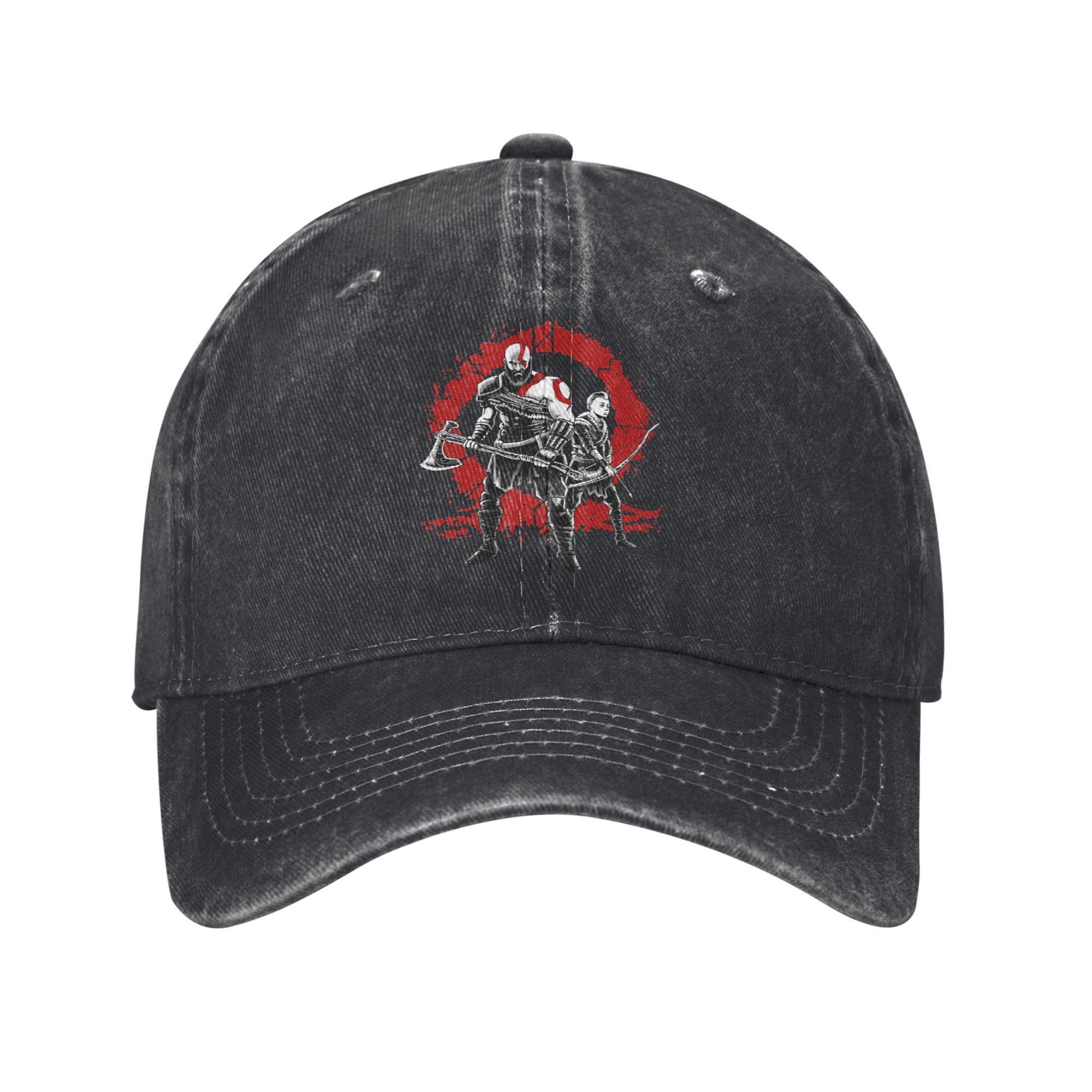

Vintage God of War Game Kratos and Son Baseball Cap for Men Women Distressed Denim Sun Cap All Seasons Travel Adjustable Hat Cap One Size