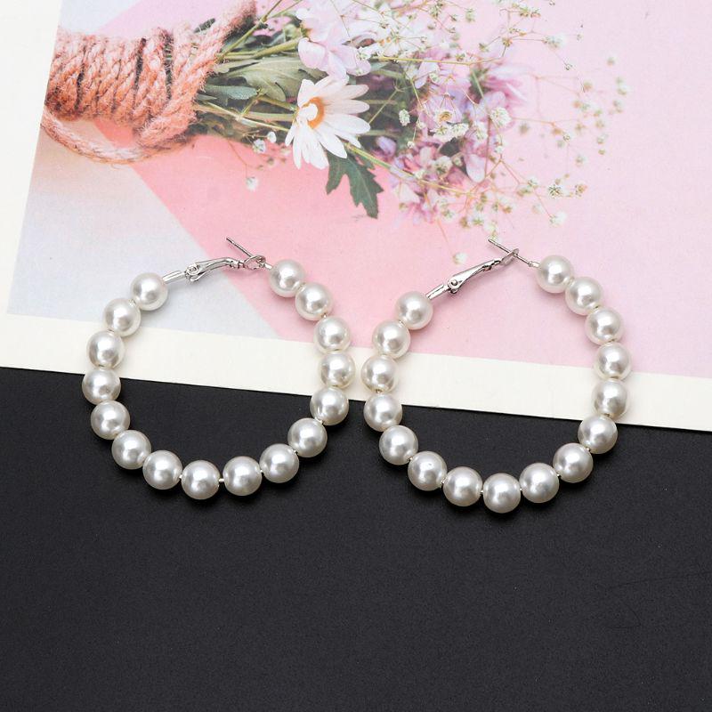 Buy Elegant White Pearls Hoop Earrings Women Oversize Pearl Circle