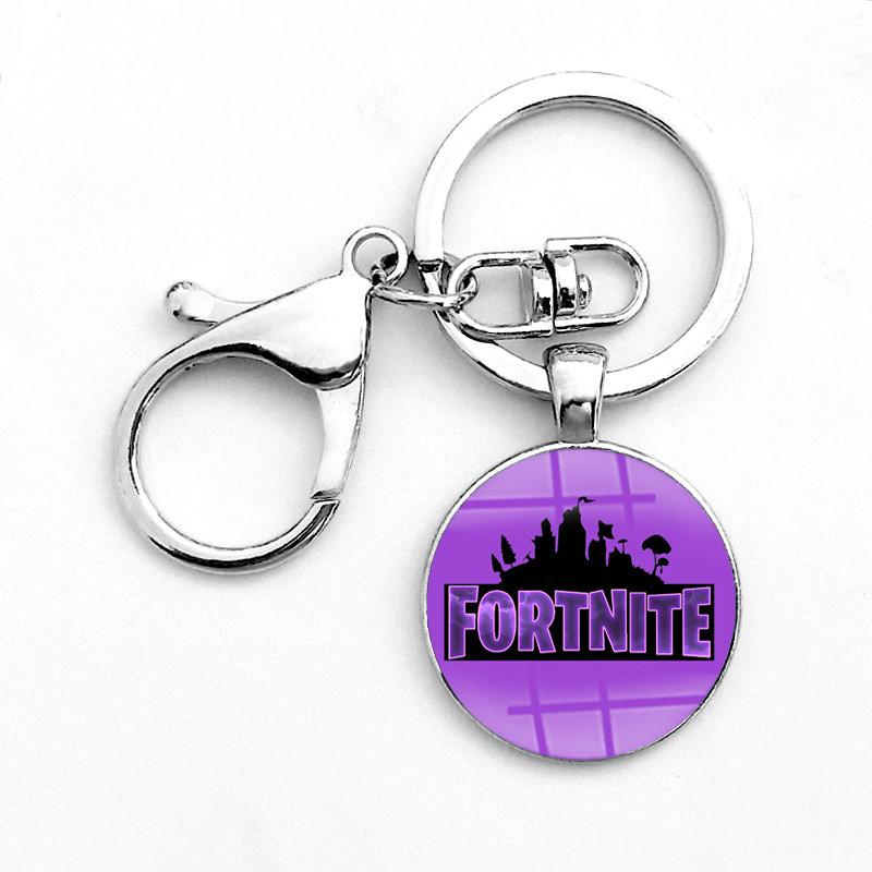 Laser Printing Cabochon Fortnite Keychain Stainless Steel Key Holder Ring Key