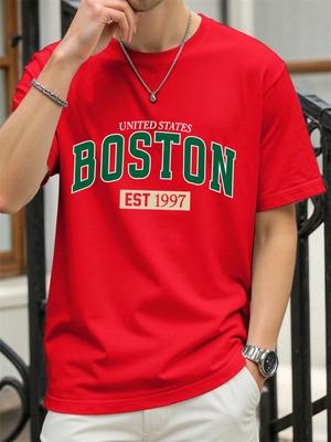 United States Boston Est 1997 Print T Shirt Men Summer AllMatch Streetwear Trendy ONeck Clothes Cotton Oversized Man TShirts