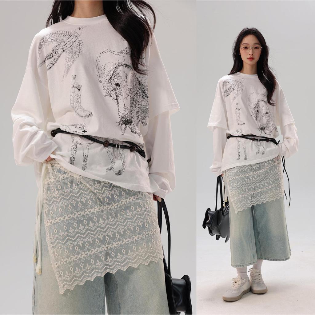 Lace Hem Layering Skirt for Women - Slimming Inner Wear Anti-Exposure Apron-Style with Magical (Shenqi) Buttocks Covering.