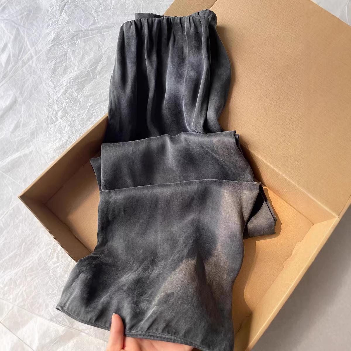 

2025 New Gray Cupro Wide-Leg Pants for Women – Light Luxury, Draping, Slimming Casual Style Medium серый