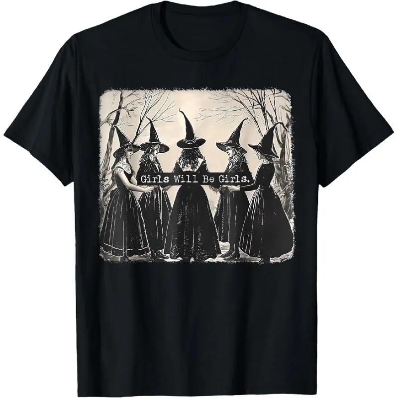 Girl Will Be Girl Witch Halloween TShirt 100% Cotton Print Fit Casual Black Knit S разноцветный