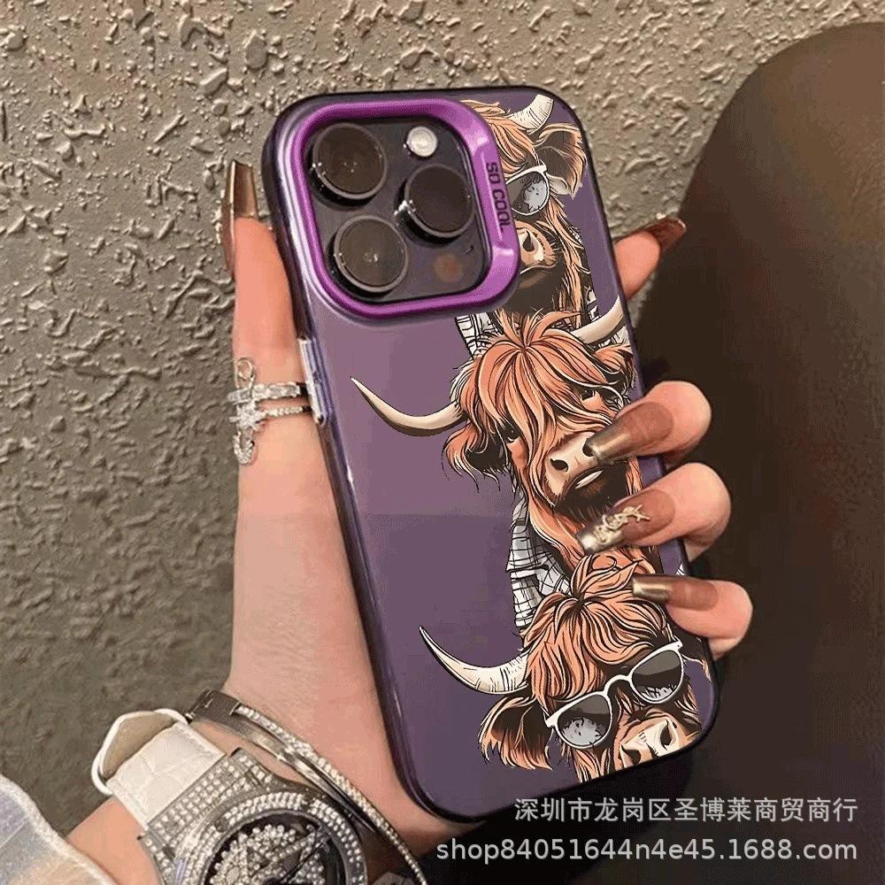 Cartoon Bull Head for Apple 15 Colored Silver iPhone14Pro Creative 11promax Matte 16 Protective Cover 17