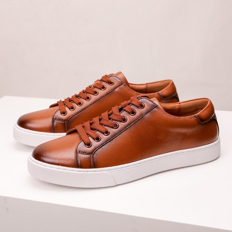 Large size retro men's white shoes versatile sneakers business casual leather shoes men's leather soft baseplate shoes men's shoes