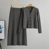 Women's Autumn/Winter Knit Cardigan & Skirt Set: Slim Fit, Hip-Hugging, Trendy Two-Piece.