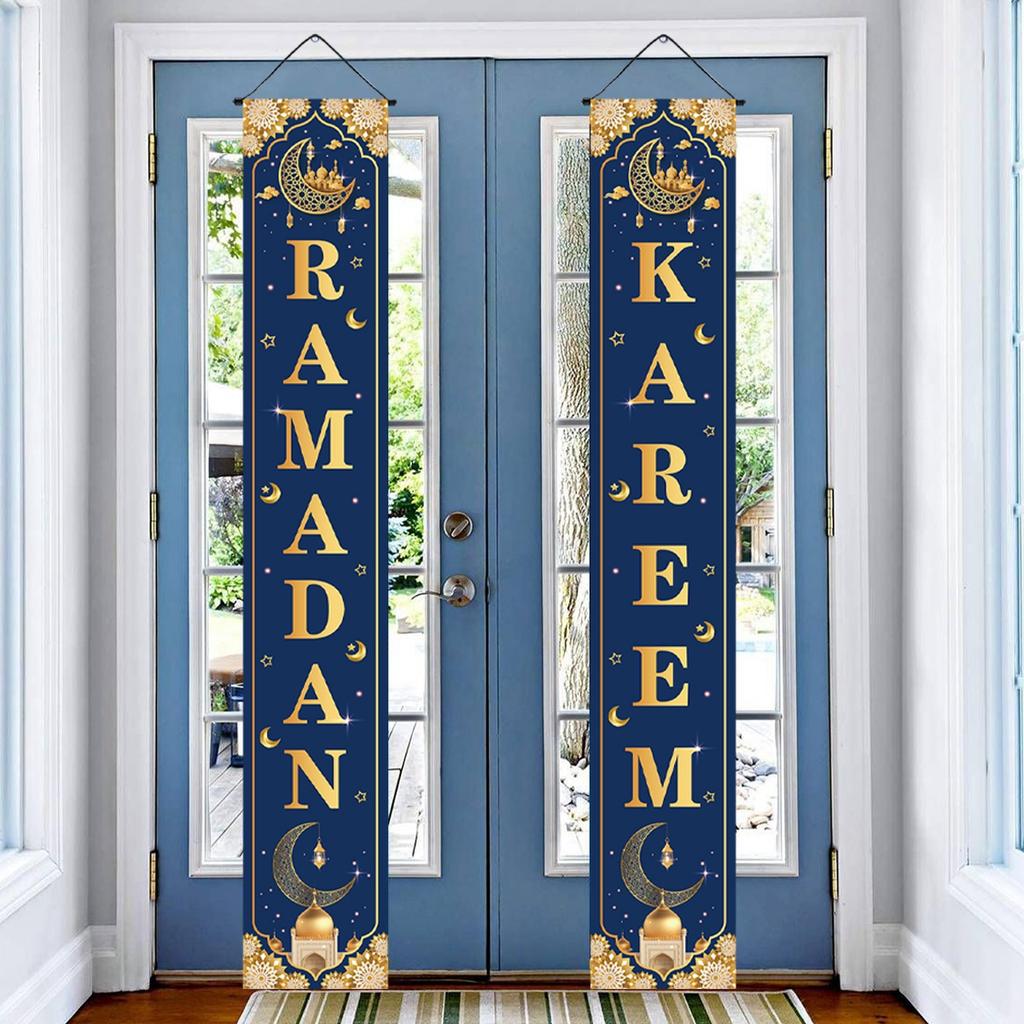 Eid Mubarak Door Hanging Banner Ramadan Couplets for Garden Outdoor Hanging Ornaments Ramadan Kareem Islamic Eid Decoration 2026