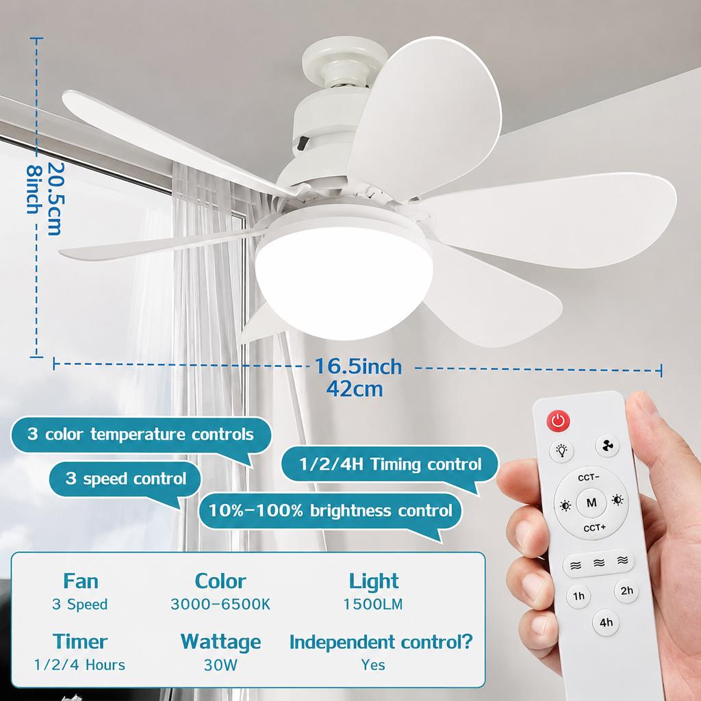 Dimmable light Color temperature Modern ceiling Mount Remote Control smart E27 Led Ceiling Fan Light