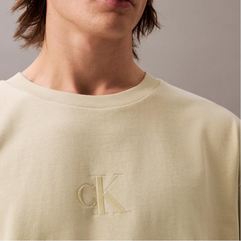 Calvin Klein Minimalist Comfortable Versatile Casual Glossy Logo Short Sleeve T-Shirt Men Tops Beige 4RAB812-NF1