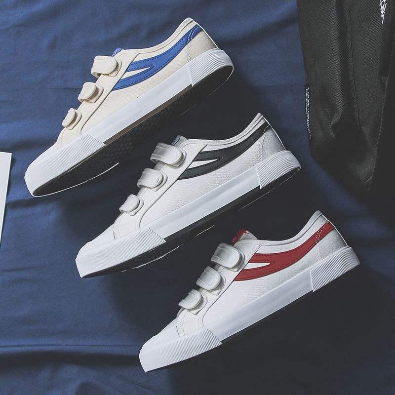 Pánské jarní plátěné boty na suchý zip v korejském stylu – Bílé, prodyšné, všestranné ležérní trendy plátěné boty