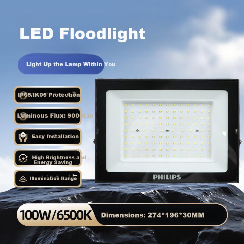 Philips High Power LED Floodlight 100W Waterproof IP65 Outdoor Yard Factory Workshop Spotlight White Light 6500K